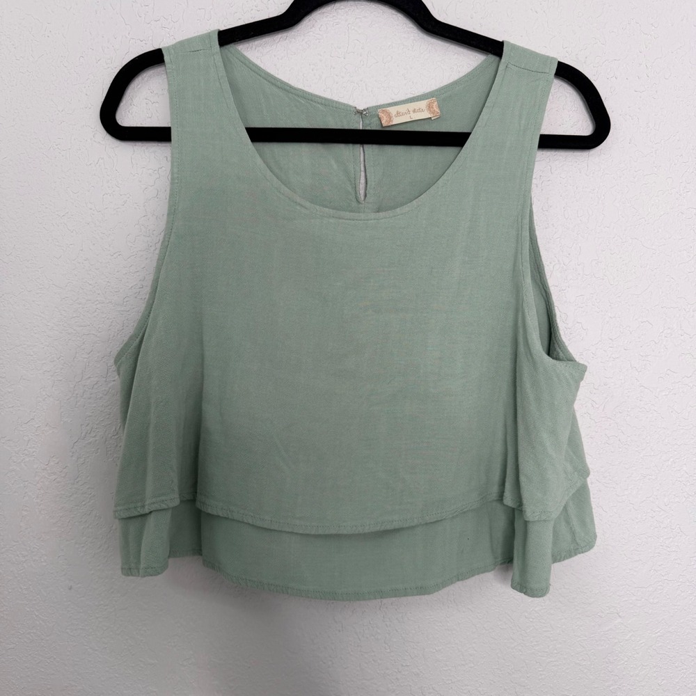 Altar'd State Sage Green Ruffle Tiered Sleeveless Crop Top Keyhole Back Large